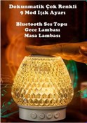 Resim Laraheiser Premium Kristal Şarjlı Masa Lambası 7 Renk Gece Lambası Bluetooth Hoparlör Dokunmatik 