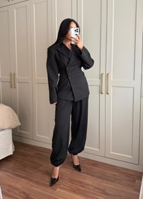 Resim Wendy Bel Büzgülü Blazer Takımı-Siyah - M 