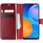 Resim Huawei P Smart 2021 Kılıf Delux Leather Wallet Kırmızı Microsonic