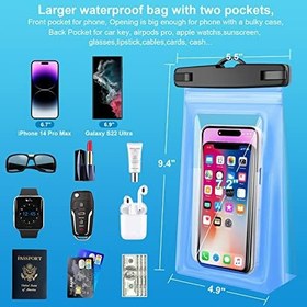 Resim Su Geçirmez Telefon Kılıfı Yüzer, 2 Paket Büyük Su Geçirmez Cep Telefonu Kuru Çanta Kılıf iPhone 14 13 12 11 Pro Max XS XR X Galaxy S21 için 7 inçe kadar PVC IPX8 Sualtı HD Dokunmatik Telefon Koruyucu (Siyah) + Mavi) 
