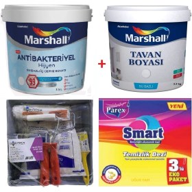 Resim Marshall Antibakteriyel Hijyen Silinebilir Duvar Boyası 2.5 Lt + Marshall Tavan Boyası 3.5 kg + Izmir Fırça Duvar Boyama Seti 