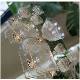 Resim ÇNR Home Collection PAŞABAHÇE GOLD DETAYLI METAL AYAKLI SENUM & SERVİS SETİ PASTA, MAGNOLİA, KURABİYELİK 