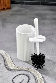 Resim Modern Çizgili Yuvarlak Kapaklı Tuvalet Fırçası, Banyo WC Fırçası, Ofis Kullanımı (Beyaz) 