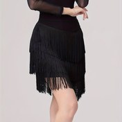 Resim 1pc Seksi Püsküllü Etek Kadınlar Için, Polyester Örgü Spandeks Astarlı, Tüm Mevsim Kalça Sarımı Latin Dans Etek, Salon, Salsa, Tango, Konser ve Sahne Kostümü Için Çok Yönlü 