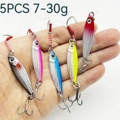 Resim 5 adet 7-30g Tuzlu Su Metal Döküm Kurşun Jigging Jig Balıkçılık Yemleri Yardımcı Kanca ile Orkinos, KIngfish, Bass için 