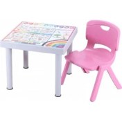 Resim Sağlam Plastik Mandella Rubi İngilizce Desenli Çocuk Masası 1 Adet Nova Büyük Çocuk Koltuk Pembe 