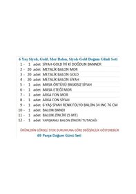 Resim 6 Yaş Siyah, Gold, Mor Balon, Siyah-gold Doğum Günü Seti 