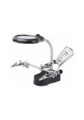 Resim Masaüstü 3.5x 12x Yardımcı El Timsah Klipsli Led Büyüteç Lambası Lehimleme Demiri Mücevher Standı Lens Masa Ayarlanabilir Işık Siyah 