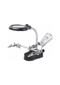 Resim Masaüstü 3.5x 12x Yardımcı El Timsah Klipsli Led Büyüteç Lambası Lehimleme Demiri Mücevher Standı Lens Masa Ayarlanabilir Işık Siyah 
