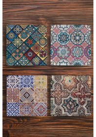 Resim Doğal Taş Bardak Altlığı Uv Baskılı 4'lü Set Desenler -tile Stone Coasters Çok Renkli 