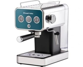 Resim Esmo Home Russell Hobbs Espresso Makinesi Distinctions Paslanmaz Çelik Okyanus Mavisi (15 Bar, 1 ve 2 Bardak Takma, Ese Pedleri, Otomatik Dozajlama ve Man.seçeneği, Sıcak Su ve Süt Köpüğü Için Buhar Nozulu) 