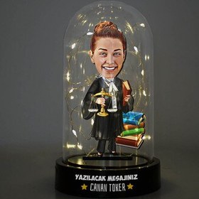 Resim Kadın Avukat Karikatürlü Işıklı Fanus Biblo 