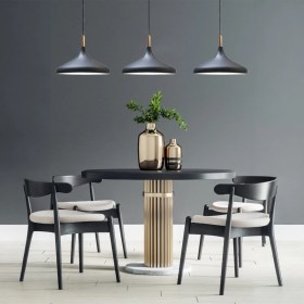 Resim Bamyum Üçlü Siyah Iç Beyaz Ahşap Başlık Sarkıt Lamba Yemek Masası Oturma Odası Mutfak Salon Otel Showroom 