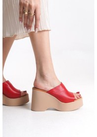 Resim She's Kadın Kırmızı Deri Dolgu Topuk Terlik Shes00k011877 Kırmızı 