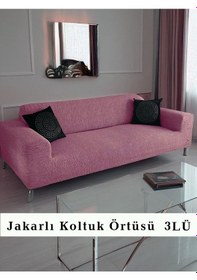 Resim StarMall Jakarlı Çubuk Desen Koltuk Örtüsü Koltuk Kılıfı Lastikli Esnek Yıkanabilir 3Lü Bir Adet Pembe 