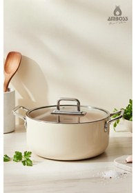 Resim Sera Nova Doğal Seramik Derin Tencere 24 Cm 4.8 Litre - Latte Krem 