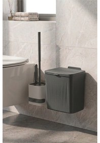 Resim Banyo Çöp Kovası Ve Klozet Fırçası Duvara Yapıştırmalı Antrasit 