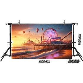 Resim Venspor Lunapark ve Balonlarla Gün Batımı Temalı Arkaplan, 200x150cm, Fon, Duvar Örtüsü 