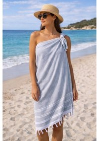 Resim Elmas Desenli Pamuk Peştemal Plaj Havlusu 100x170 Cm Pareo Kullanımına Uygun Açık Gri 