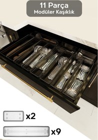 Resim 11'li Modüler Set Kaşıklık Çekmece Içi Düzenleyici Çatal Kaşık Bıçak Düzenleme Organizeri Antrasit 