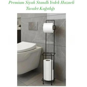 Resim Premium Siyah Standlı Yedek Hazneli Tuvalet Kağıtlığı Banyo Modern Montajsız Uzun Ömürlü Ev Ofis Çok Renkli 