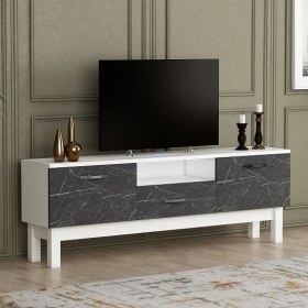 Resim Meltem Çelik - BMdekor BMdekor Tv Sehpası Ses Beyaz Mermer Desen 150 cm 