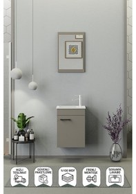 Resim Biani Fix Arya Mini 42 Cm Banyo Dolabı,Seramik Lavabolu, Aynalı,Lavabo Dahil,Mdf,Latte 