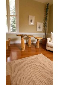 Resim Masif Tik Renk Mantar Sehpa Takımı 3 Lü Ahşap Yan Sehpa Kahverengi 