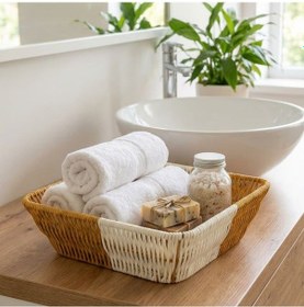 Resim Büro Ev Ofis Düzeni İçin Çift Renkli Plastik Rattan Kare Ekmek Meyve Sepeti Diğer 