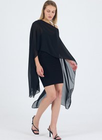 Resim Laranor Siyah İkili Takım Askılı Elbise Üstü Asimetrik Şal Kimono ( Dilerseniz Ayrı Ayrı Kullanabilirsiniz) 