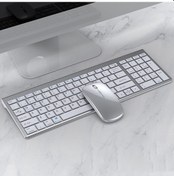 Resim Rogfer 109 Üç Modlu Kablosuz Bluetooth Klavye Fare Seti Gümüş - Silver 