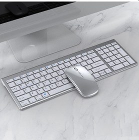 Resim Rogfer 109 Üç Modlu Kablosuz Bluetooth Klavye Fare Seti Gümüş - Silver 