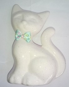 Resim Gold Home - Seramik Fiyonklu Kedi - Simli 12 X 17 Cm 