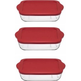 Resim Paşabahçe Borcam Kırmızı Kapaklı Kare Saklama Kabı 59034 3 Adet 