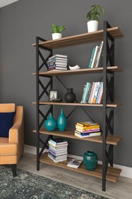 Resim Tiryaki Aksesuar Evşehri Metal Paris Kitaplık 5 Raflı Ceviz 90 Cm 