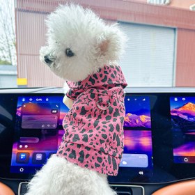 Resim Küçük köpekler ve kediler için rahat ve şık kıyafetler, rahat pembe leopar desenli suni denim ceket ile. 