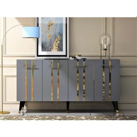 Resim Vienna Dört Kapaklı Altın-Kulp Siyah Ayaklı Konsol Antrasit-antra 