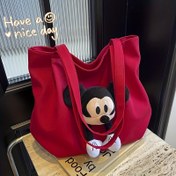 Resim DISNEY Mickey Mouse Kadın Çantası - Canlı Kırmızı/Siyah Karakter Tasarımı, Dayanıklı ve Pürüzsüz Fermuarlı, Geniş Hafif Günlük Kullanım Alışveriş Çantası, Seyahat İçin İdeal - Mükemmel Noel Doğum Günü Hediyesi, Eğlenceli Tasarım, Rahat Taşıma 