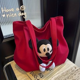 Resim DISNEY Mickey Mouse Kadın Çantası - Canlı Kırmızı/Siyah Karakter Tasarımı, Dayanıklı ve Pürüzsüz Fermuarlı, Geniş Hafif Günlük Kullanım Alışveriş Çantası, Seyahat İçin İdeal - Mükemmel Noel Doğum Günü Hediyesi, Eğlenceli Tasarım, Rahat Taşıma 
