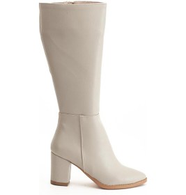Resim Kadın Topuklu Çizme Bej Suni Deri Sivri Burun-4209 Bej 