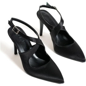 Resim Natalia Sivri Burun Çapraz Taş Detaylı İnce Topuklu Ayakkabı Siyah 