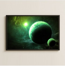 Resim Yeşil Gezegen Ve Uzay Nebulası Temalı Dijital Kozmik Sanat Pleksi Tablo 