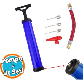 Resim Bisiklet pompa seti el tipi ayak tutamaklı hava top şişirme plastik başlıklı borulu ığne uçlu 30 cm 
