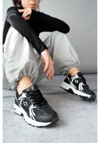 Resim Muggo Mojeh Kadın Ortopedik Günlük Garantili Bağcıklı Yürüyüş Koşu Sneaker Spor Ayakkabı Siyah 