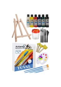 Resim 30x30 Tuval Seti 1 Paket Masa Üstü Şövale Monalisa Akrilik Boya Plastik Spatula Resim Fırçası Palet Ponpon Sünger Fırça 