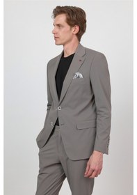 Resim İmza Vizon Kendinden Desenli Mono Yaka 6 Drop Slim Fit Takım Elbise 1001260162 
