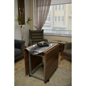 Resim Montajı Yapılmış Katlanır 10 Kişilik Mdf Mutfak Masası Anadolu Ceviz 