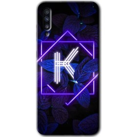 Resim Bera Aksesuar Samsung Galaxy A50 Kılıf Hd Desen Baskılı Arka Kapak - Dark Neon Yaprak K Harfi 
