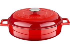 Resim Lava Döküm Çok Amaçlı Yayvan Tencere Döküm Demir Yekpare Kulplu Kubbe Form Kapaklı Edition Serisi Çap 28cm Mavi 