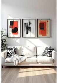 Resim Huhuli Ahşap Siyah Çerçeveli 3 Parça Set Tablo Huhu428 